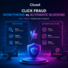 Click fraud monitoring versus automatic blocking with Clixtell protection dashboard and IP blocking illustration